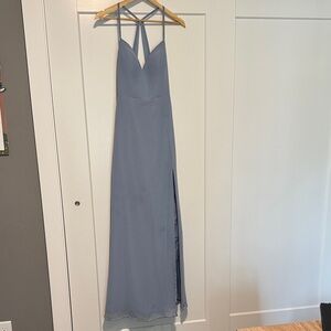 Azazie Backless Halter Dress in Soft Blue